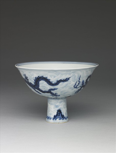 青花雙龍紋高足碗