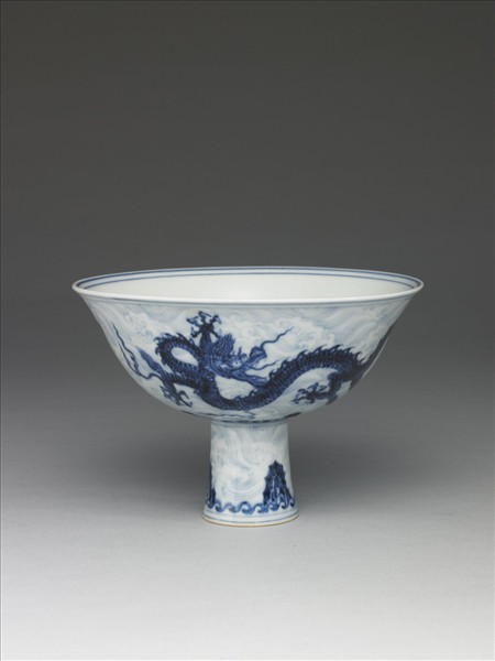 青花雙龍紋高足碗