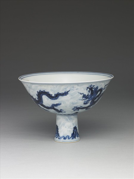 青花雙龍紋高足碗