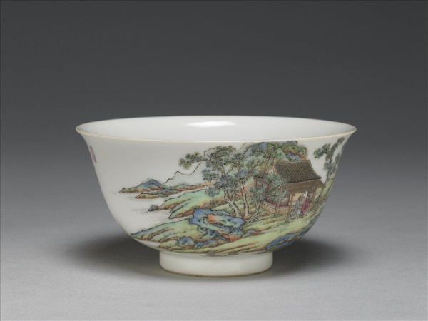琺瑯彩山水人物碗