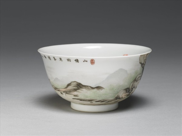 琺瑯彩山水人物茶碗