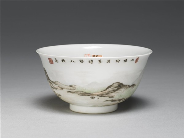 琺瑯彩山水人物茶碗