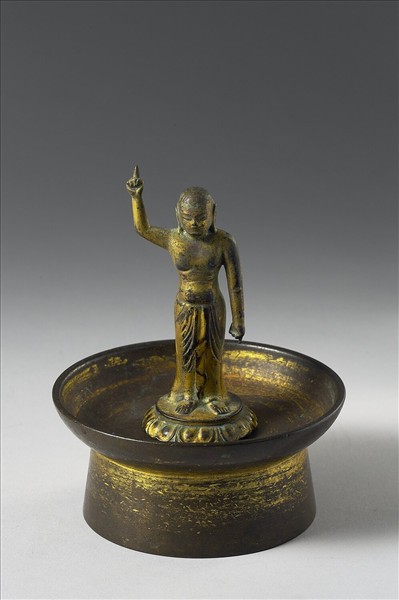 日本 室町時代 銅鎏金 誕生佛立像