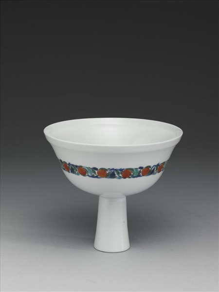 五彩花鳥紋高足蓋碗