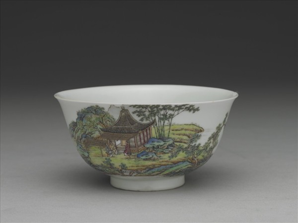 琺瑯彩山水人物碗