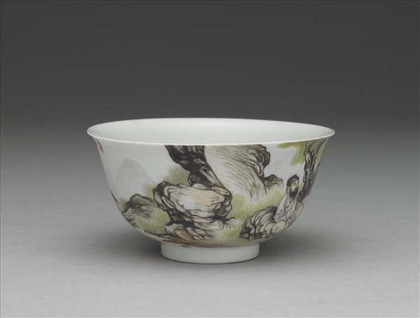 琺瑯彩山水人物茶碗