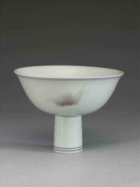 青花釉裡紅四魚紋高足碗