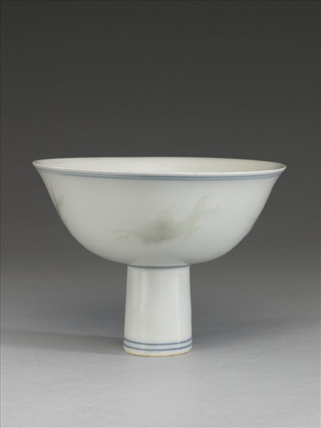 青花釉裡紅四魚紋高足碗