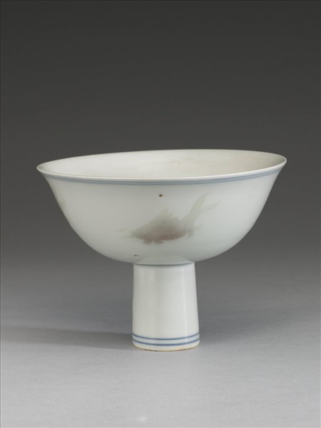 青花釉裡紅四魚紋高足碗