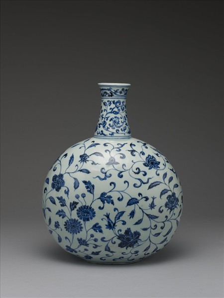 青花四季花卉紋扁壺