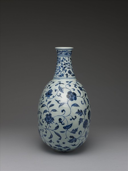 青花四季花卉紋扁壺