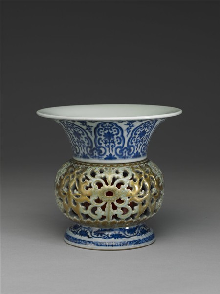 青花描金轉心渣斗