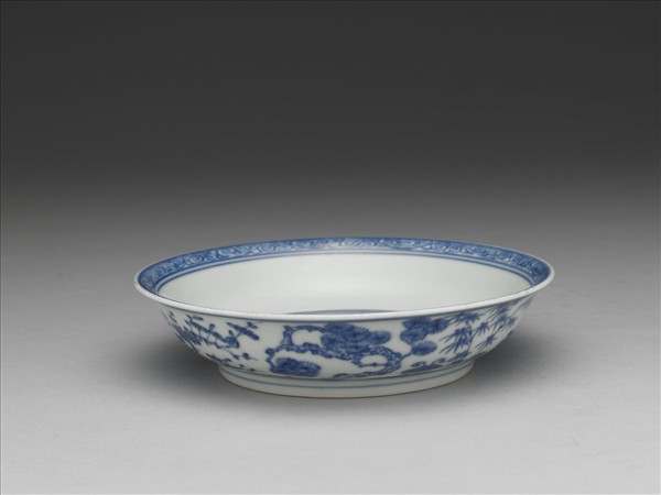 青花歲寒三友圖盤