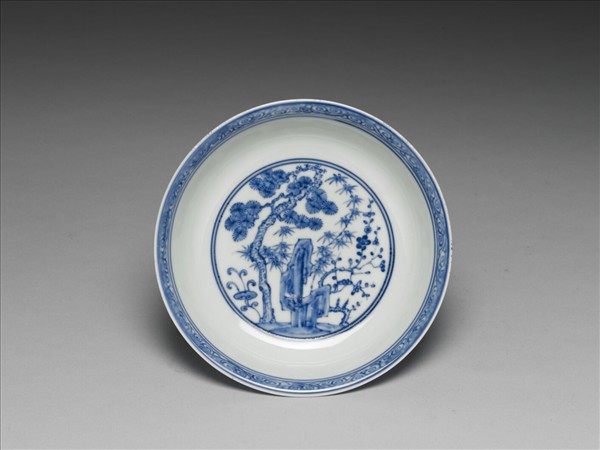 青花歲寒三友圖盤