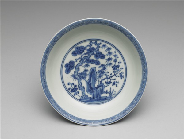 青花歲寒三友圖盤