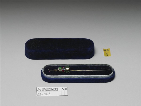 銀鍍金嵌珠翠耳挖簪