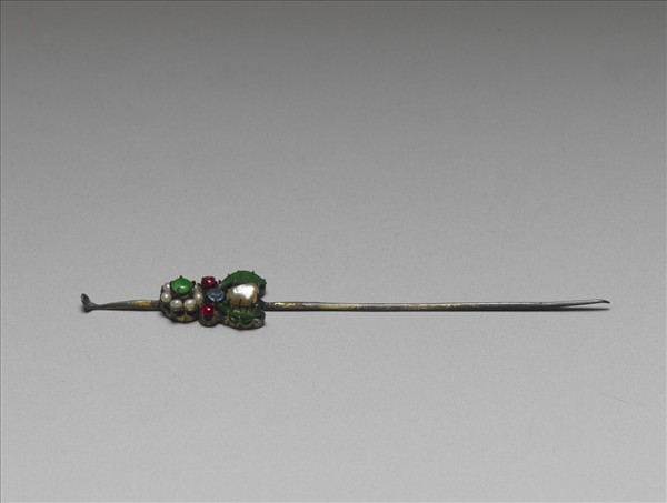 銀鍍金嵌珠翠耳挖簪