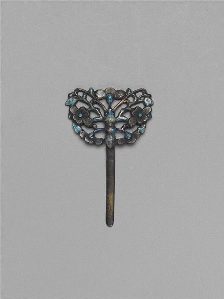 燒藍花蝶形銀飾