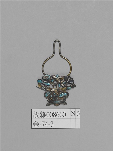 燒藍荷花花籃形銀飾件