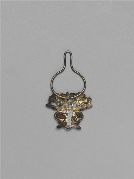 燒藍荷花花籃形銀飾件