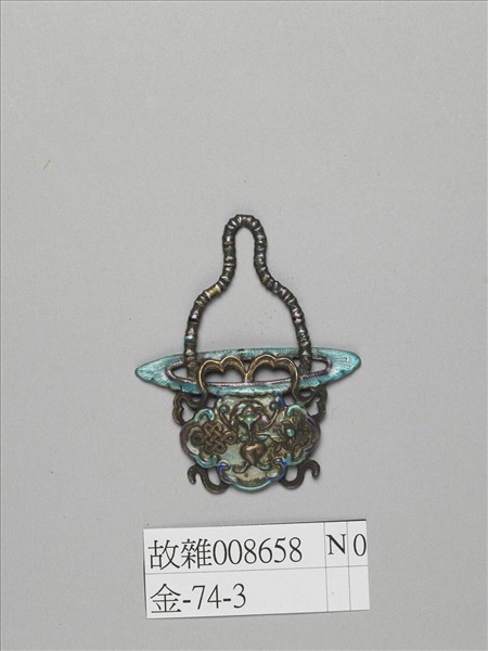 燒藍福壽花籃形銀飾件