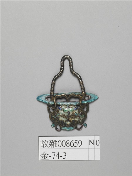 燒藍福壽花籃形銀飾件