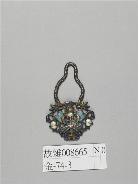 燒藍福壽吉慶花籃形銀飾件