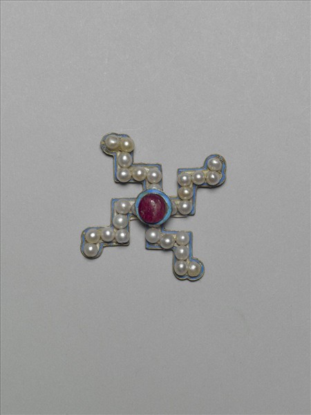 銀鍍金嵌珠寶卍式帽正