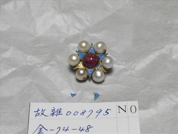 銅鍍金點翠嵌珠寶花卉鈕扣