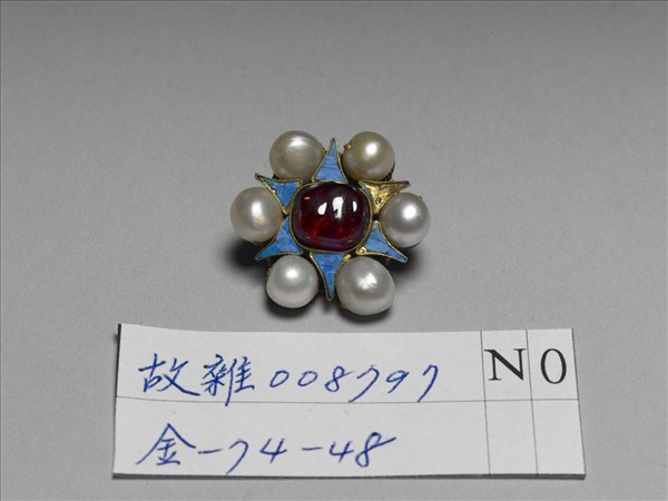 銅鍍金點翠嵌珠寶花卉鈕扣