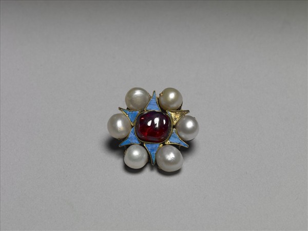 銅鍍金點翠嵌珠寶花卉鈕扣