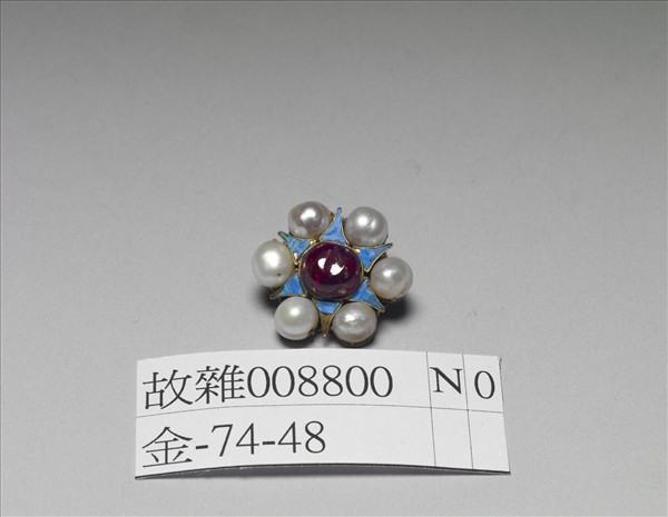 銅鍍金點翠嵌珠寶花卉鈕扣