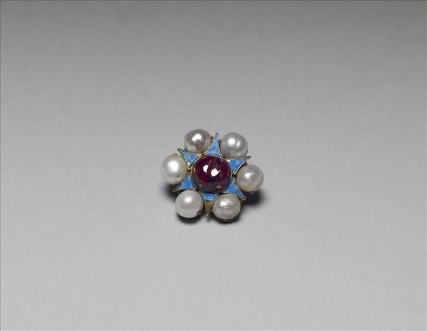 銅鍍金點翠嵌珠寶花卉鈕扣