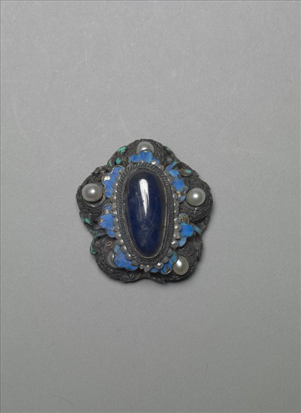 銀纍絲點翠嵌珠寶花式帽正