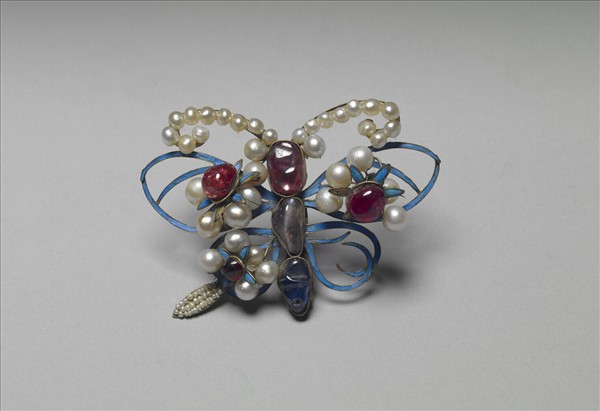 銀鍍金嵌珠寶點翠蝴蝶式帽正