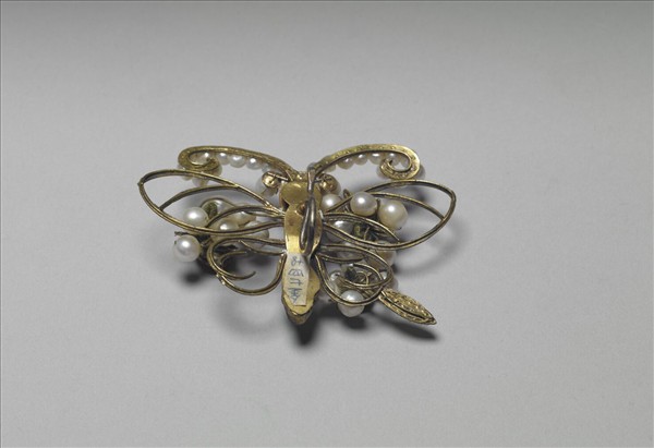 銀鍍金嵌珠寶點翠蝴蝶式帽正