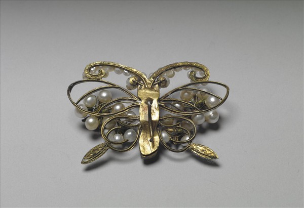 銀鍍金嵌珠寶點翠蝴蝶式帽正