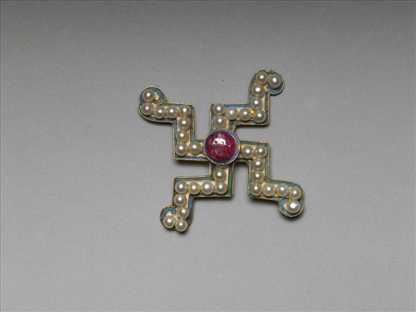 銀鍍金嵌珠寶卍式帽正