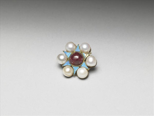 銅鍍金點翠嵌珠寶花卉鈕扣