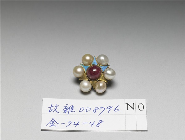 銅鍍金點翠嵌珠寶花卉鈕扣