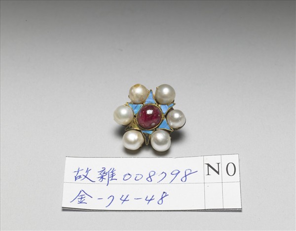 銅鍍金點翠嵌珠寶花卉鈕扣