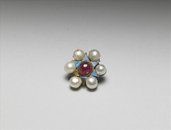 銅鍍金點翠嵌珠寶花卉鈕扣