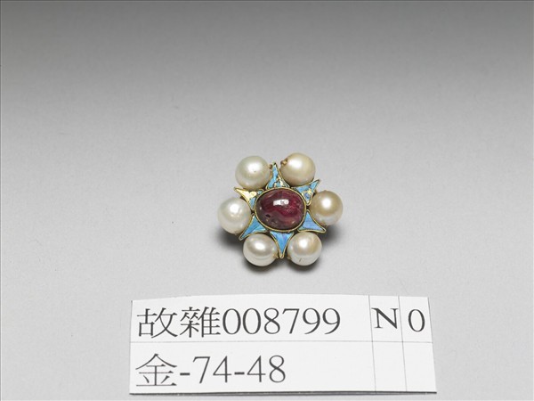 銅鍍金點翠嵌珠寶花卉鈕扣