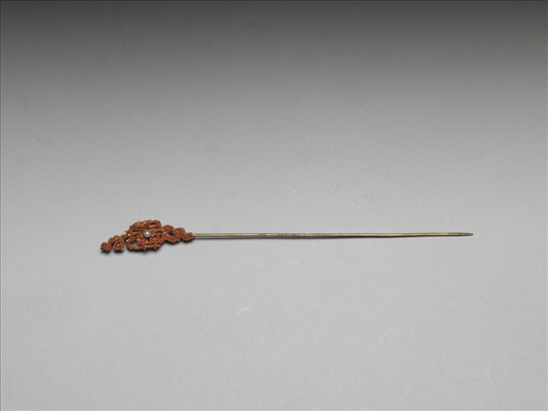 珊瑚米珠囍字首鍍金針簪