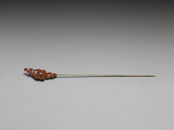 珊瑚米珠囍字首鍍金針簪