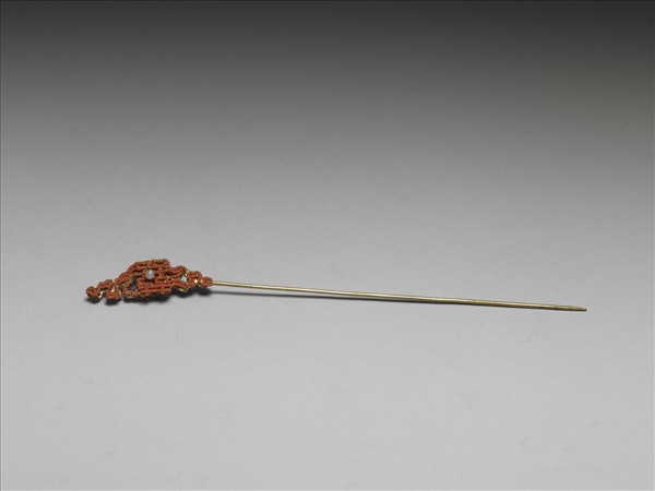 珊瑚米珠囍字首鍍金針簪