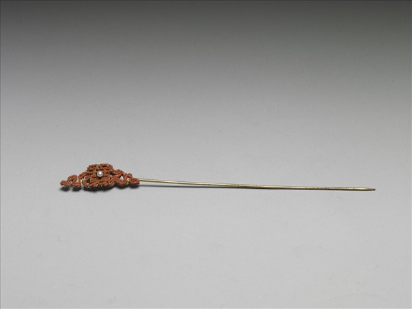 珊瑚米珠囍字首鍍金針簪