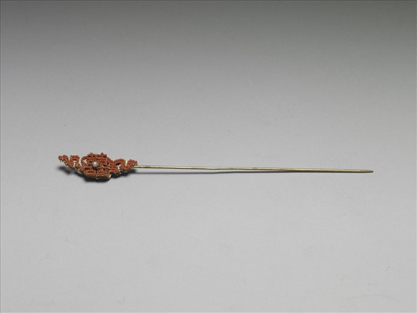 珊瑚米珠囍字首鍍金針簪