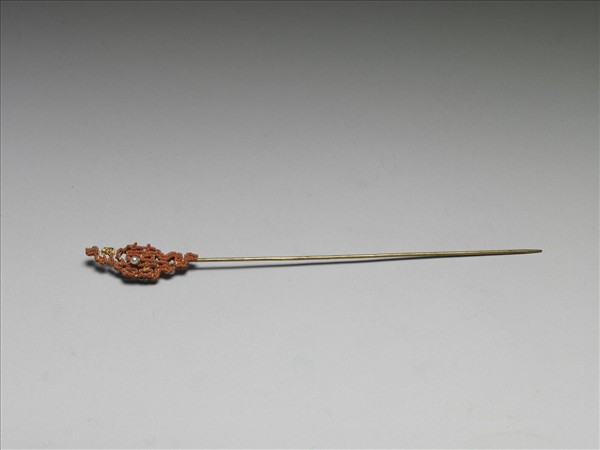 珊瑚米珠囍字首鍍金針簪