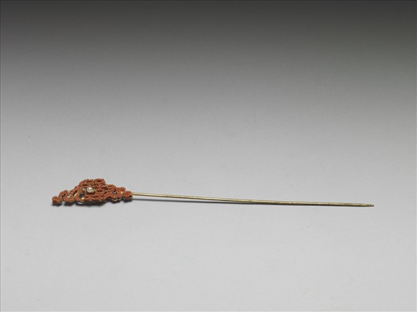 珊瑚米珠囍字首鍍金針簪